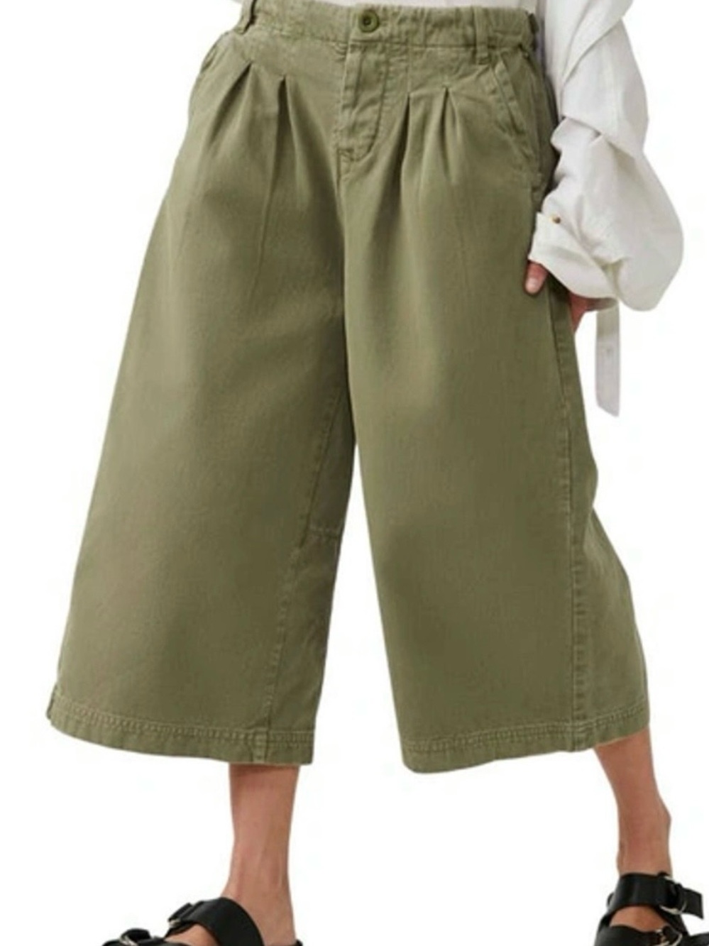 NWT Free People Hard Rain Wide-Leg Cropped Gaucho Pants.